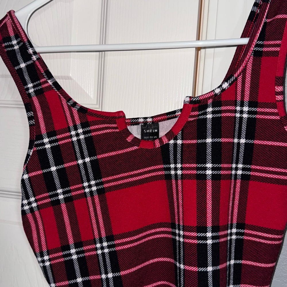 SHEIN Red and Black Plaid Tank Top